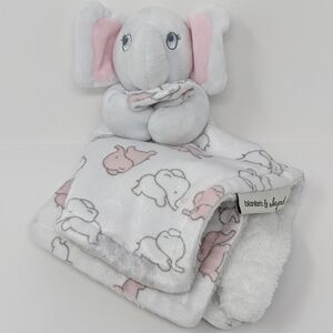 BLANKETS & Beyond Lovey Elephants Baby Security Blanket Pink White